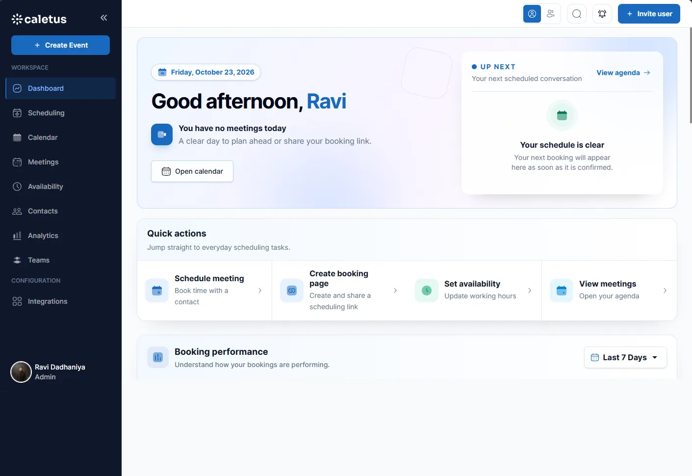Caletus scheduling dashboard